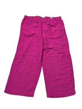 NWT H&M Pants Womens XL Pink Linen Blend Wide Leg Elastic Waist Cropped Summer